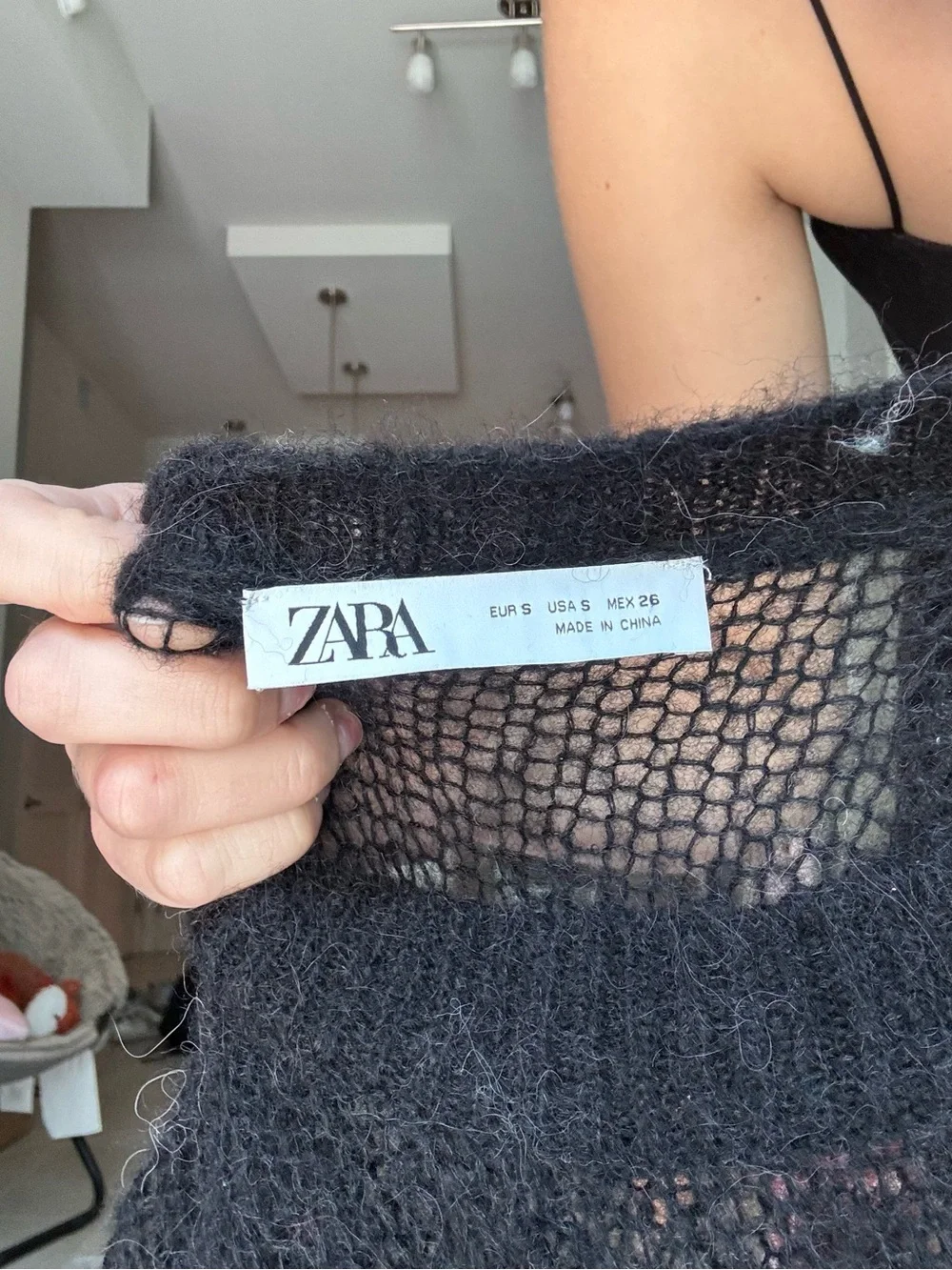 ZARA Black Abstract Colorblock Mohair-Blend Sweater Alpaka Wool - Picture 4 of 4